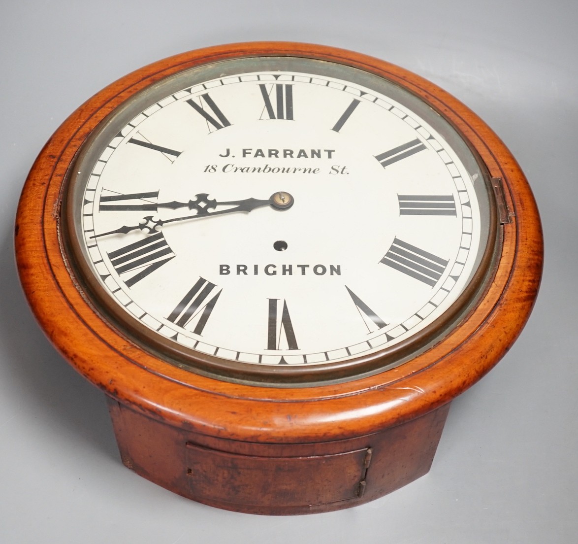 J Farrant, Brighton, 8 day mahogany cased wall timepiece - 38.5cm diameter